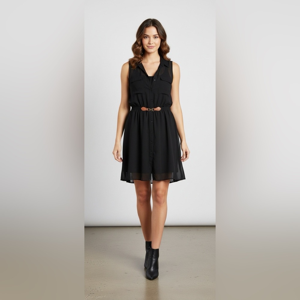 Elegant Black Button-Down Mini Dress